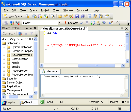 how to take snapshot of database in sql server 2008