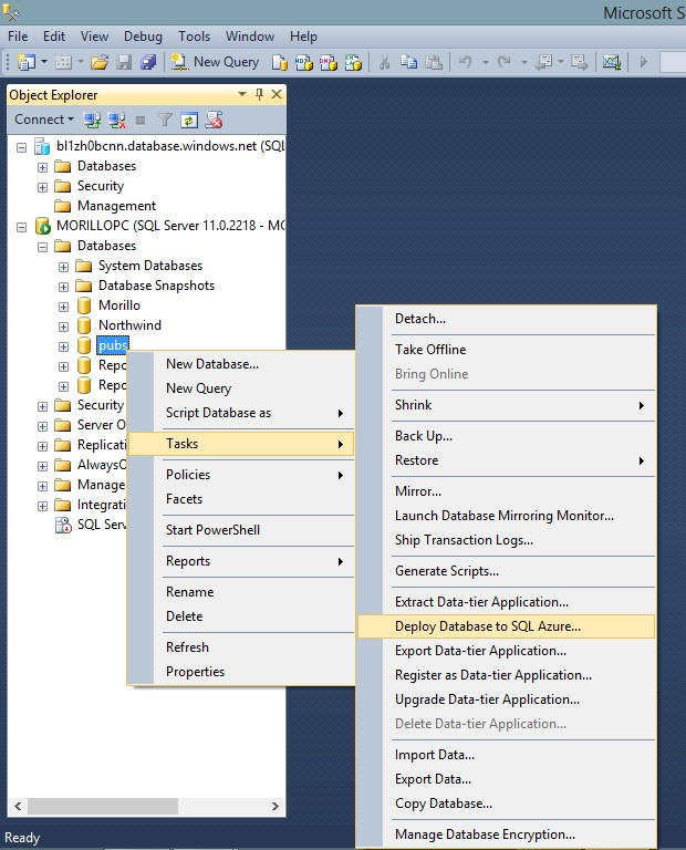 Sqlcoffee Migrating Sql Server Databases To Azure Using Ssms 2012 5146