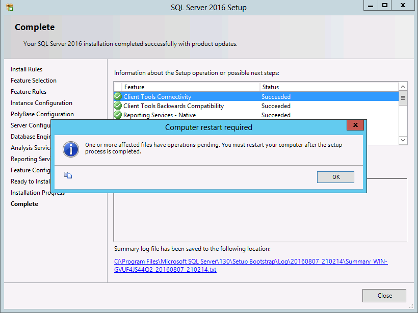 requirements to install microsoft sql server 2016