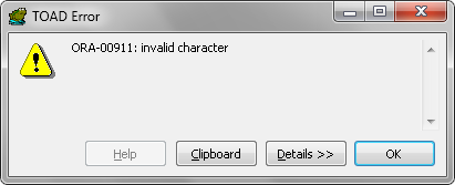 SQLCoffee ORA 00911 Invalid Character